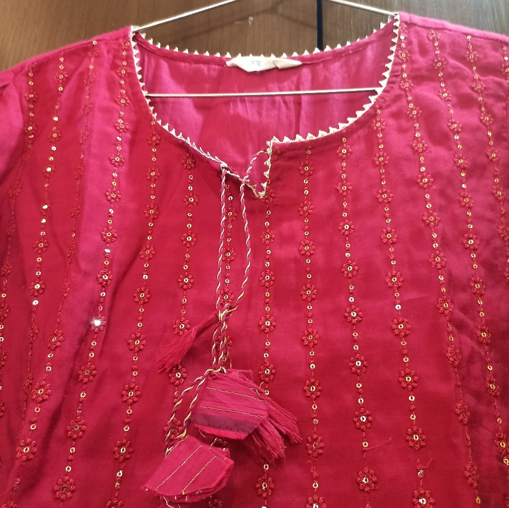 Designer embroidered muslin kurta dupatta bottom set (size xxl) - Picture 12 of 14